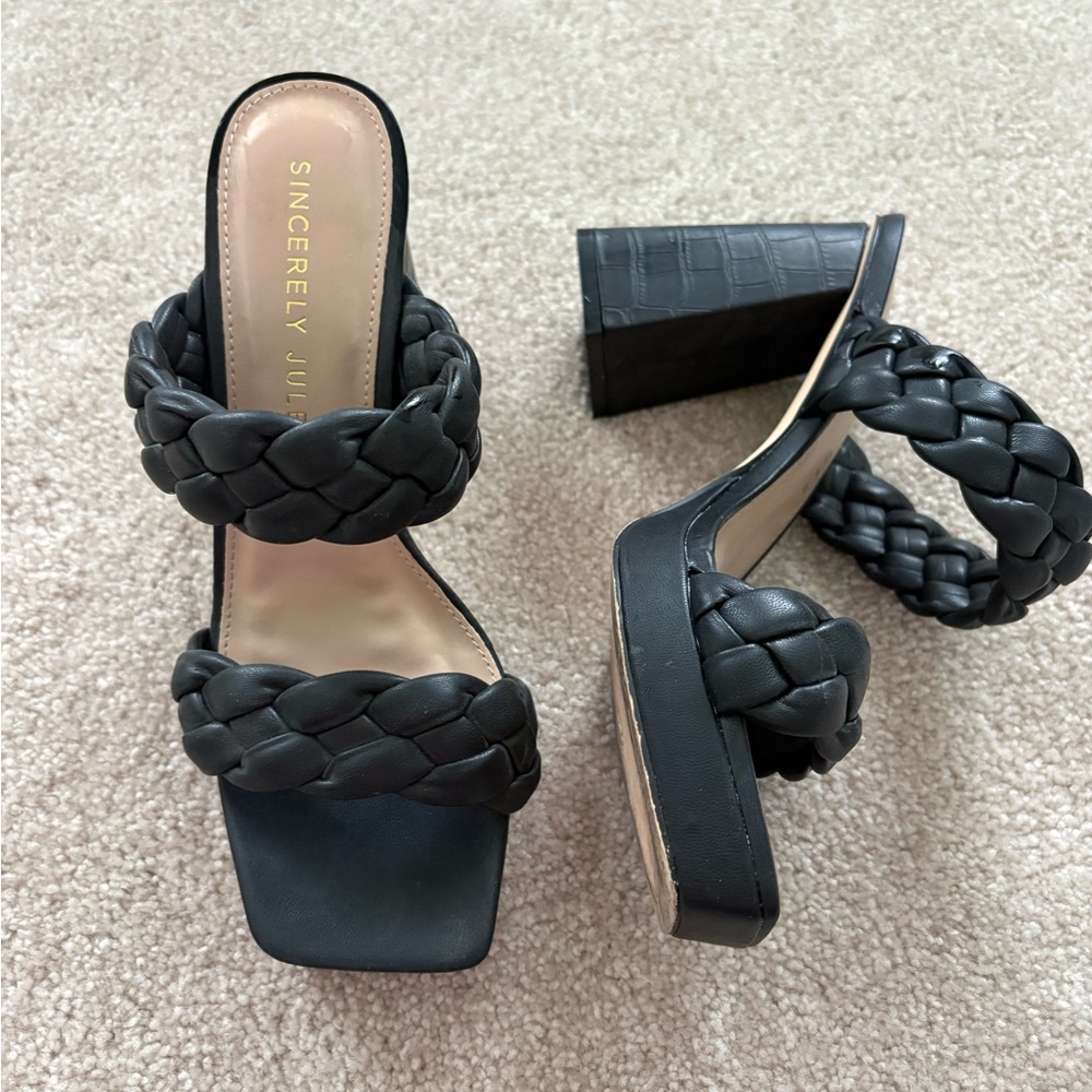 Sincerely Jules Black Braided Double-Strap Block Heel Mules